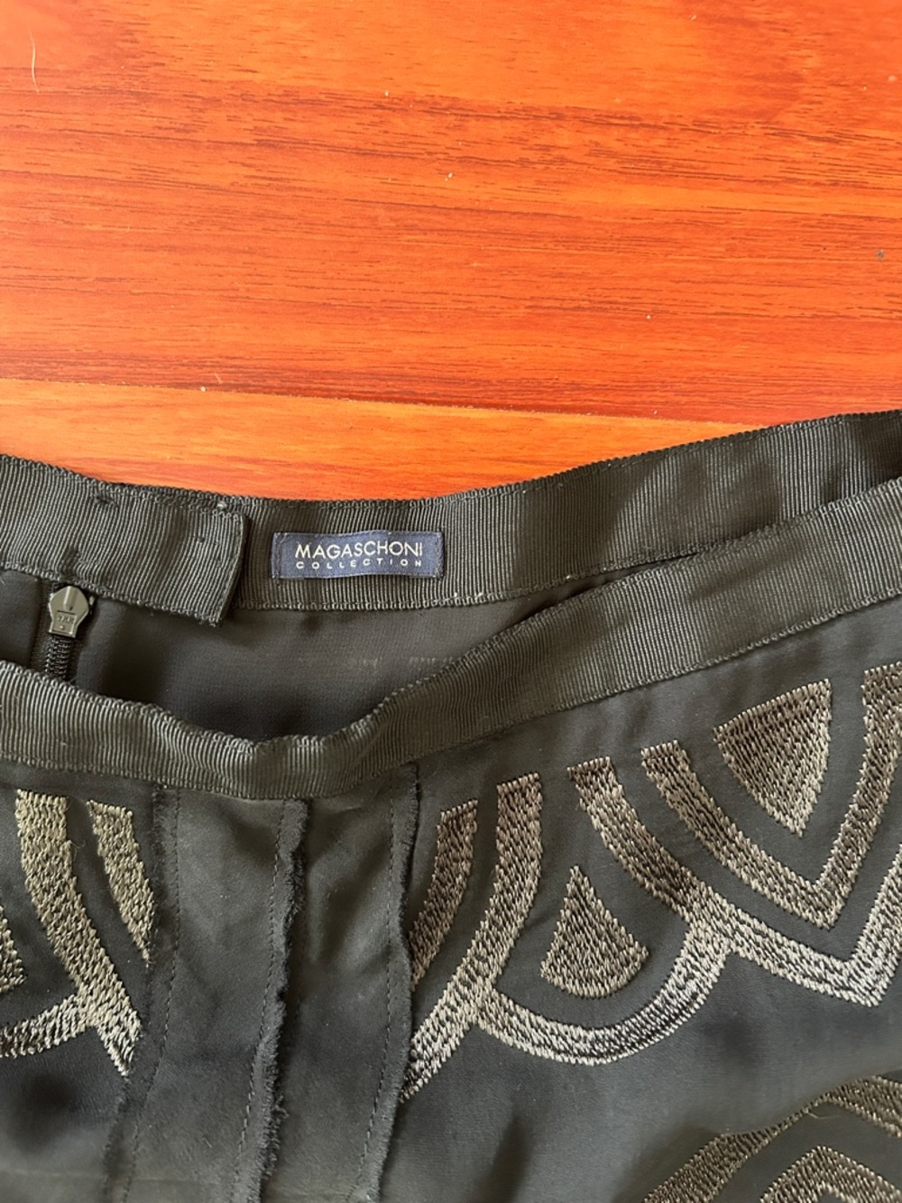 Magaschoni Black A-Line Skirt with Metallic Embroidered Pattern - Picture 2 of 4